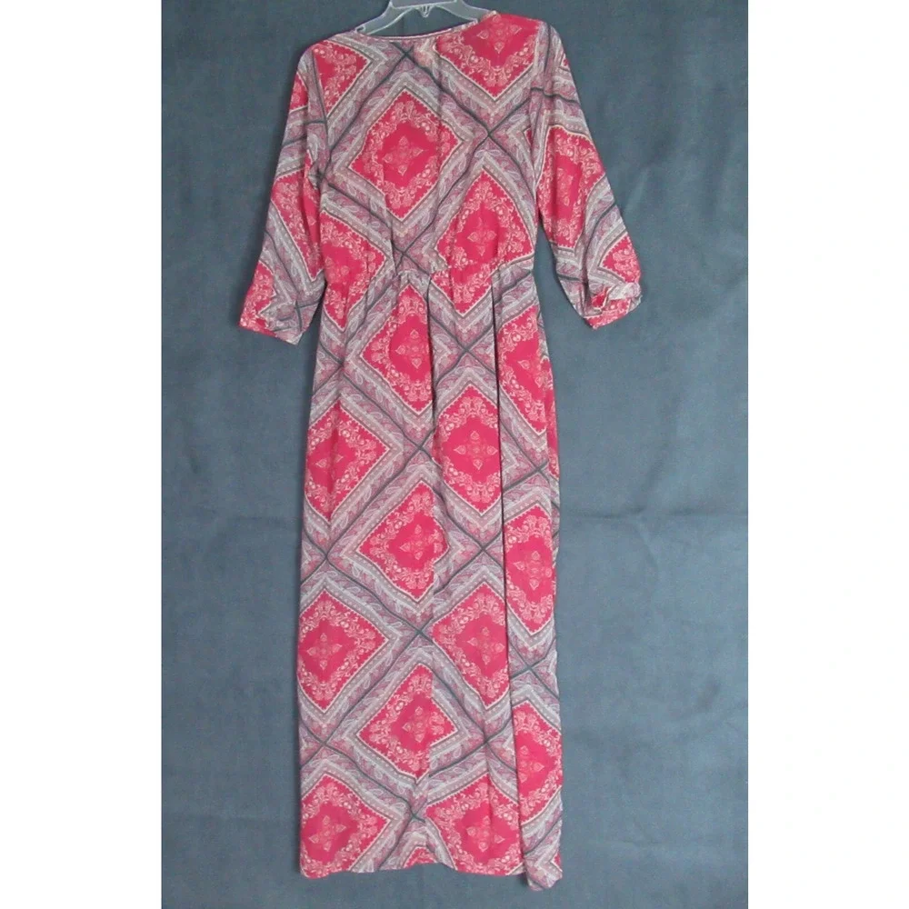 Mossimo Dress Womens Medium Red Sheer Floral Paisley Maxi Boho Chic Hippie Retro
